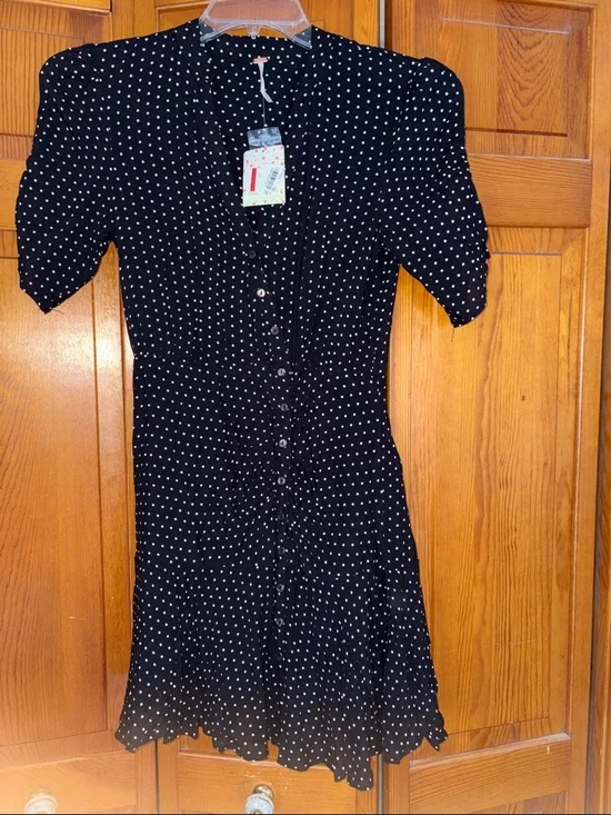 Free People Black Polka Dot Midi Dress - Picture 1 of 8
